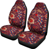 Maroon Vintage Bohemian Floral Print Universal Fit Car Seat Covers 102422