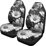 Monochrome Daisy Flower Print Universal Fit Car Seat Covers 102422