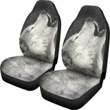Monochrome Howling Wolf Print Universal Fit Car Seat Covers 102422