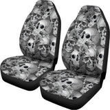 Monochrome Skull Flowers Pattern Print Universal Fit Car Seat Covers 102422