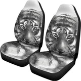 Monochrome Watercolor White Tiger Print Universal Fit Car Seat Covers 102422