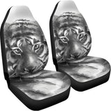 Monochrome Watercolor White Tiger Print Universal Fit Car Seat Covers 102422