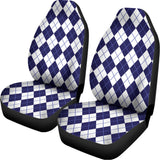 Navy Blue And White Argyle Pattern Print Universal Fit Car Seat Covers 102422