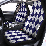Navy Blue And White Argyle Pattern Print Universal Fit Car Seat Covers 102422