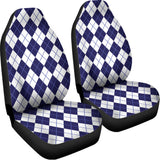 Navy Blue And White Argyle Pattern Print Universal Fit Car Seat Covers 102422