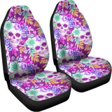 Neon Skull Floral Pattern Print Universal Fit Car Seat Covers 102422