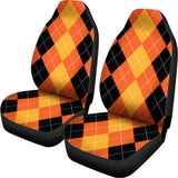 Orange And Black Argyle Pattern Print Universal Fit Car Seat Covers 102422