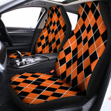 Orange And Black Halloween Argyle Print Universal Fit Car Seat Covers 102422