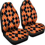 Orange And Black Halloween Argyle Print Universal Fit Car Seat Covers 102422