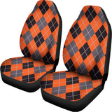 Orange And Grey Halloween Argyle Print Universal Fit Car Seat Covers 102422