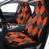 Orange And Grey Halloween Argyle Print Universal Fit Car Seat Covers 102422