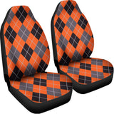 Orange And Grey Halloween Argyle Print Universal Fit Car Seat Covers 102422