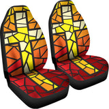 Orange And Red Stained Glass Cross Print Universal Fit Car Seat Covers 102422