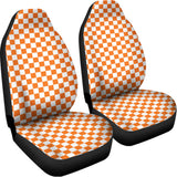 Orange And White Checkered Pattern Print Universal Fit Car Seat Covers 102422