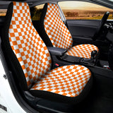 Orange And White Checkered Pattern Print Universal Fit Car Seat Covers 102422