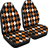 Orange Black Grey And White Argyle Print Universal Fit Car Seat Covers 102422