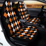 Orange Black Grey And White Argyle Print Universal Fit Car Seat Covers 102422