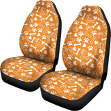 Orange Paw And Bone Pattern Print Universal Fit Car Seat Covers 102422