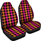 Orange Pink And Black Houndstooth Print Universal Fit Car Seat Covers 102422