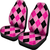 Pink And Black Argyle Pattern Print Universal Fit Car Seat Covers 102422