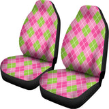 Pink And Green Argyle Pattern Print Universal Fit Car Seat Covers 102422