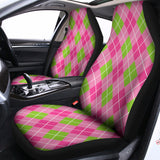 Pink And Green Argyle Pattern Print Universal Fit Car Seat Covers 102422