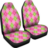 Pink And Green Argyle Pattern Print Universal Fit Car Seat Covers 102422