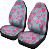 Pink And Teal Watercolor Heart Print Universal Fit Car Seat Covers 102422