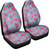 Pink And Teal Watercolor Heart Print Universal Fit Car Seat Covers 102422