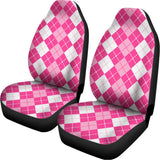 Pink And White Argyle Pattern Print Universal Fit Car Seat Covers 102422