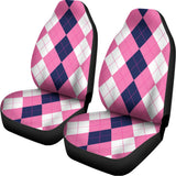 Pink Blue And White Argyle Pattern Print Universal Fit Car Seat Covers 102422