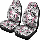 Pink Flowers Skull Pattern Print Universal Fit Car Seat Covers 102422