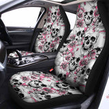 Pink Flowers Skull Pattern Print Universal Fit Car Seat Covers 102422