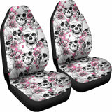 Pink Flowers Skull Pattern Print Universal Fit Car Seat Covers 102422