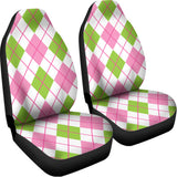 Pink Green And White Argyle Print Universal Fit Car Seat Covers 102422