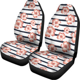 Pink Hibiscus Striped Pattern Print Universal Fit Car Seat Covers 102422