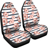 Pink Hibiscus Striped Pattern Print Universal Fit Car Seat Covers 102422