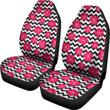 Pink Hibiscus Zigzag Pattern Print Universal Fit Car Seat Covers 102422