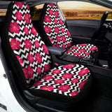 Pink Hibiscus Zigzag Pattern Print Universal Fit Car Seat Covers 102422
