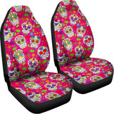Pink Sugar Skull Pattern Print Universal Fit Car Seat Covers 102422