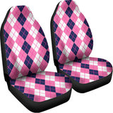 Pink White And Blue Argyle Pattern Print Universal Fit Car Seat Covers 102422