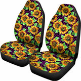 Purple Trippy Sunflower Pattern Print Universal Fit Car Seat Covers 102422