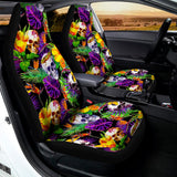 Purple Tropical Skull Pattern Print Universal Fit Car Seat Covers 102422