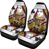 Queen Of Clubs Playing Card Print Universal Fit Car Seat Covers 102422