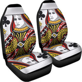 Queen Of Clubs Playing Card Print Universal Fit Car Seat Covers 102422
