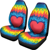 Rainbow Heart Tie Dye Print Universal Fit Car Seat Covers 102422