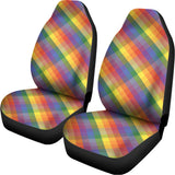 Rainbow LGBT Plaid Pattern Print Universal Fit Car Seat Covers 102422