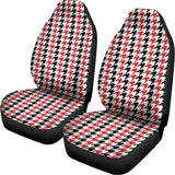 Red Black And White Houndstooth Print Universal Fit Car Seat Covers 102422