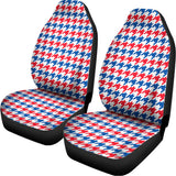 Red Blue And White Houndstooth Print Universal Fit Car Seat Covers 102422