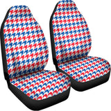 Red Blue And White Houndstooth Print Universal Fit Car Seat Covers 102422